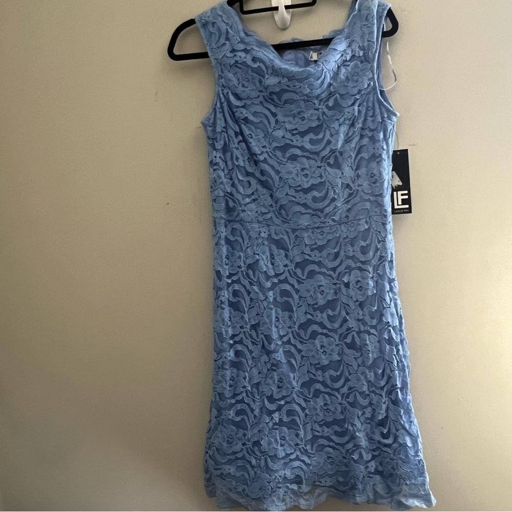 Leslie Fay Elegant Blue Lace Dress